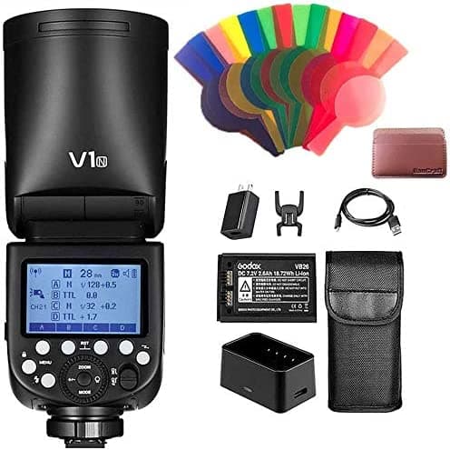 Godox V1-N TTL - Flash de cámara redonda con sistema inalámbrico de 2,4 G y función TTL completa, compatible con cámaras Nikon YHGD_V1_N