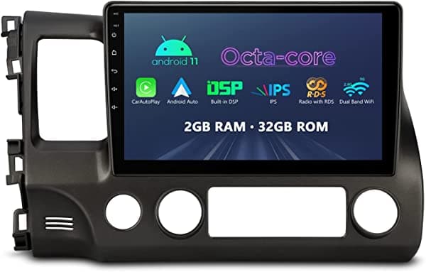 XTRONS Estéreo para auto para Honda Civic 2007-2011, Android 11 Octa Core, pantalla táctil IPS de 10.1 pulgadas, navegación GPS, central multimedia Bluetooth integrada, DSP, CarPlay, Android Auto, pantalla dividida PSP10CVH_L