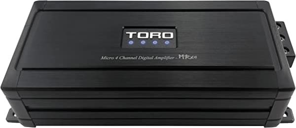 TORO TECH - MRx4, 80 vatios x 4 RMS @ 4 Ohm / 130 W x 4 RMS @ 2 Ohm Amplificador de coche multicanal de tamaño micro, diseño de calidad de sonido Clase D, encendido automático, altavoz de rango completo o amplificador de subwoofer