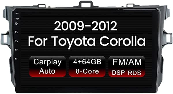 Biorunn Android 11 - Estéreo para auto doble DIN para Toyota Corolla 2009-2012, radio de 9 pulgadas, CarPlay y Android Auto integrados, navegación GPS compatible con BT FM AM RDS, 4 GB + 64 GB