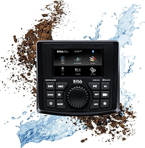 BOSS Audio Systems MGV520B - Receptor de calibre marino - Resistente a la intemperie, LCD de 3 pulgadas, amplificador integrado, Bluetooth, reproductor de MP3 multimedia digital, sin reproductor de CD, puerto USB, radio AM/FM