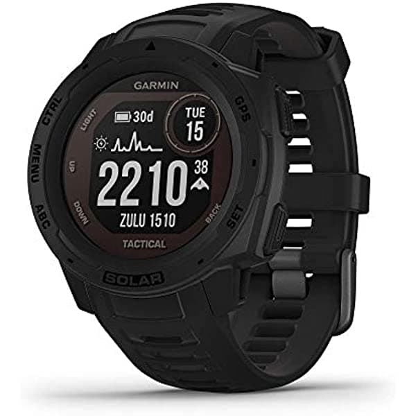 Amazon Renewed Garmin Instinct Solar Tactical - Smartwatch resistente con carga solar para exteriores, con funciones tácticas, aplicaciones deportivas integradas y monitoreo de salud, negro (reacondicionado) 010-02293-13-cr