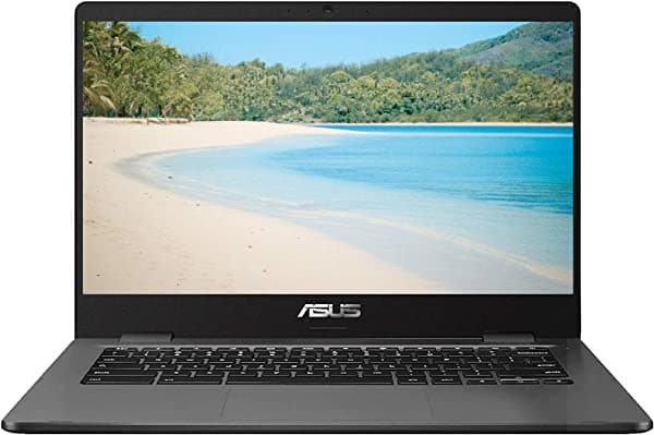 ASUS Laptop Chromebook 2021 de 14 pulgadas con cámara web| Intel Celeron N3350 hasta 2.4 GHz| 4GB LPDDR4 RAM| 32GB eMMC | Bluetooth| WiFi| USB tipo C | Chrome OS + NexiGo paquete de tarjetas microSD de 32GB
