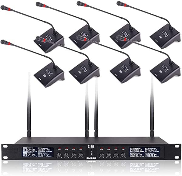Xtuga Cm280 Uhf 8 Channels Profesional Gooseneck Micrófono Sistema Conference Mics Fixed Frequency Super-Low Background Noise&Designed Large Conferences Public Speaking Engagements (Frequency B)