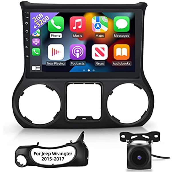 NHOPEEW Radio de auto Android de 10.1 pulgadas Carplay para Jeep Wrangler 2015 2016 2017 pantalla táctil Bluetooth estéreo para auto con cámara de retroceso AHD, micrófono/HiFi