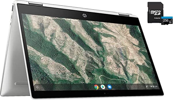 2020 Newest HP Chromebook 2-in-1 Laptop, 14" HD Touchscreen, Intel Celeron N4000 Processor, 4GB Memory, 32GB eMMC SSD, Wi-Fi, Bluetooth, Webcam, Online Class, Chrome OS, White (256GB KKE MicroSD Card)