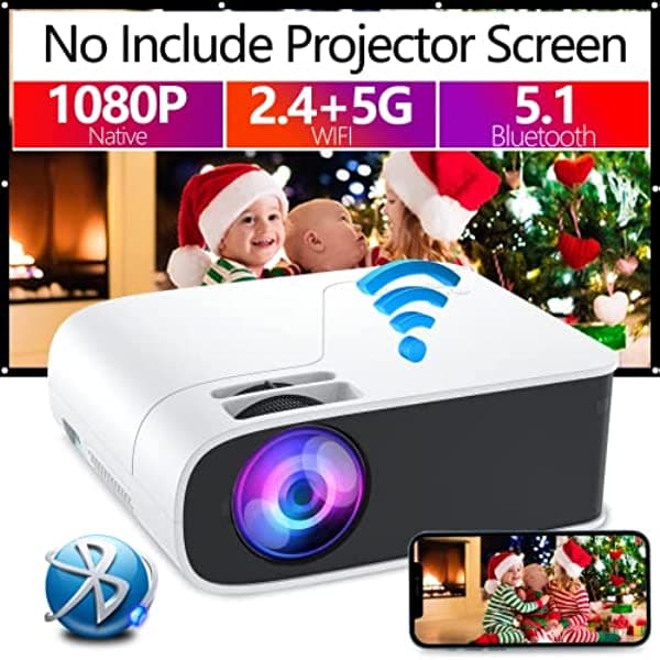 Salange Proyector Bluetooth, proyector WiFi 5G, soporte de video 4K, piedra clave 4D, proyector para películas al aire libre ‎P86BT
