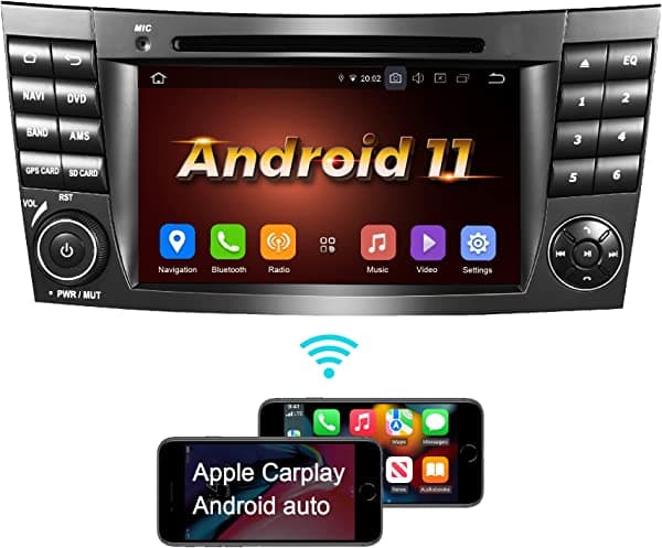 Amaseaudio Android 11 - Estéreo para automóvil, compatible con Benz Clase E W211/CLS, pantalla táctil de 7 pulgadas, DSP+, reproductor de DVD en el tablero, compatible con Apple Carplay Android Auto/GPS Navi/HD1080P/OBDII