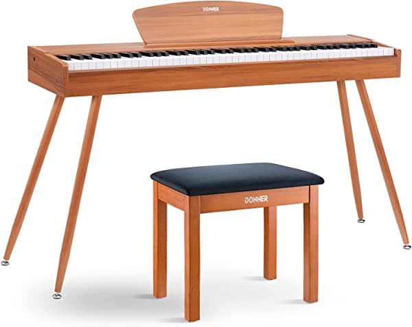 Donner DDP-80 - Piano de teclado con peso de 88 teclas + banco de piano de color con acabado de madera con almacenamiento
