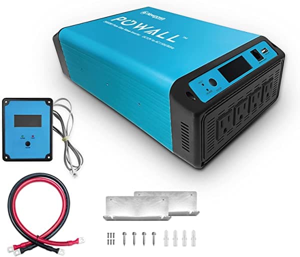 Newpowa Inversor de corriente de 2000 W CC de 12 V a 110 V CA convertidor de batería de onda sinusoidal pura con USB 2.4 A 4 tomas de corriente alterna con cable de CA, pantalla LCD con certificación ETL para RV, barco y fuente de alimentación al aire libre NPA-POWALL2000+REM