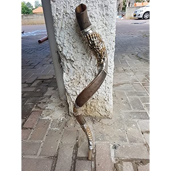 Yalilnd Yaliland Shofar Yemenita Kudu Cuerno 38'' con Plata de Ley León de Judá Menorah + bolsa