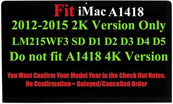 BESTeck Pantalla LCD de repuesto para iMac 21.5" A1418 LCD LM215WF3(SD) (D1) 2012 2013 2014 con kit de cinta adhesiva (661-7109,661-7513,661-00156) LM215WF3 (SD)(D1) | LM215WF3 (SD)(D2)