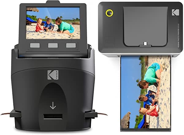 Kodak Scanza Escáner de película y Dock Printer Bundle - Escaneá, guardá e imprimí negativos y diapositivas en copias 4x6 - El set incluye Kodak Printer Dock, escáner de película digital Kodak Scanza y tarjeta SD de 16 GB con lector Skanza