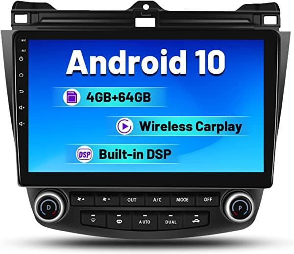 Hikity [4+64G] Android 10 Stereo de 10.1 pulgadas para Honda Accord 7th 2003 2004 2005 2006 2007 Radio, DSP inalámbrico CarPlay Android Auto, pantalla táctil IPS