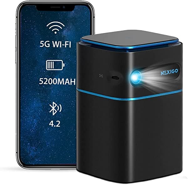NexiGo Mini proyector portátil inteligente WiFi, compatible con 4K, Android 9.0, [100 ANSI - más de 3000 Lux], proyector de video DLP Bluetooth Pico, 4 horas de reproducción, proyector limpio, entretenimiento en el hogar ‎PJ01
