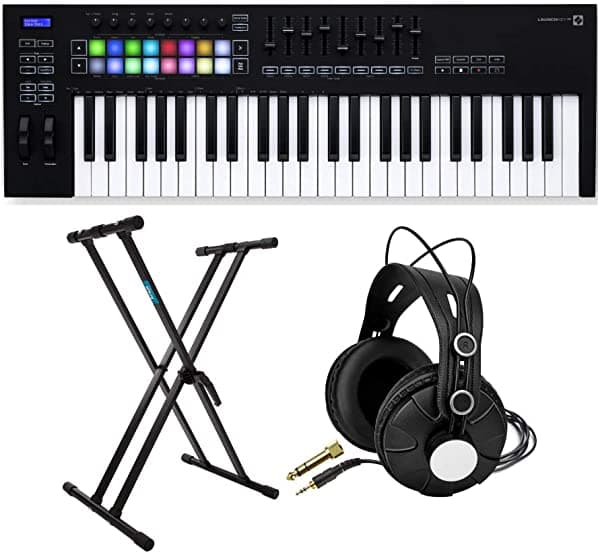 Novation Launchkey 49 MK3 - Controlador MIDI USB de 49 teclas con auriculares y soporte para teclado (3 items) ALAUNCH49MK3-K1