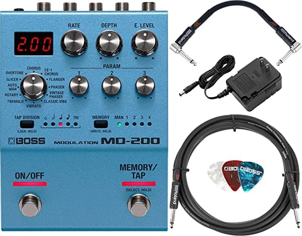 Boss ME-80 - Paquete de múltiples efectos para guitarra con cable de instrumento Roland de 10 pies, cable de conexión Roland de 6 pulgadas y púas AUS-MD-200-COMBO-DLX-V2