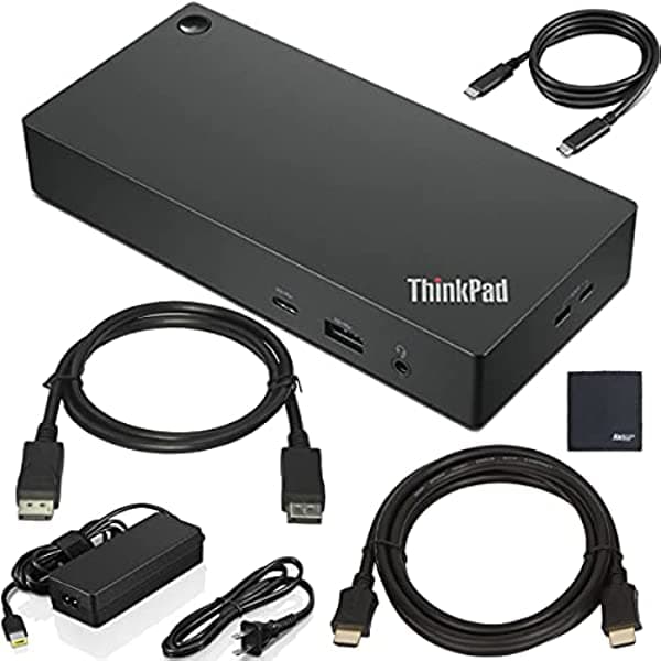 AOM Lenovo ThinkPad Base USB tipo C Gen 2 con 4K (40AY0090US) + cable HDMI ZoomSpeed (con Ethernet) + cable DisplayPort ZoomSpeed + paquete de iniciación 40AS0090US