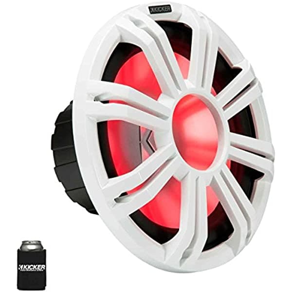 KICKER KMF124 Subwoofer marino de 12" con parrilla LED blanca 4 Ohm para aplicaciones de aire gratis 45KMF124-45KMG12W-KoozieKicker