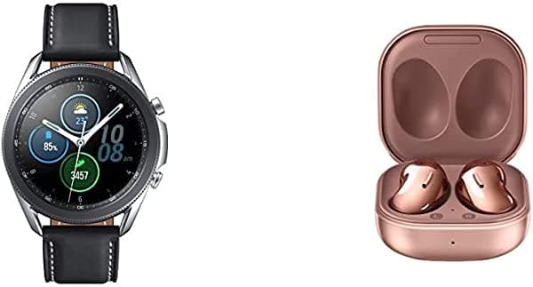 SAMSUNG Reloj inteligente Galaxy Watch 3 (1.614 in, GPS, Bluetooth) - Mystic Silver Galaxy Buds Live, T, negro místico