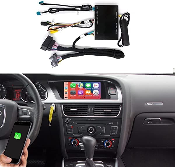 Road Top Módulo Receptor Inalámbrico CarPlay y Android Auto para Audi S4 S5 A4 A5 (2009-2015) y Q5 (2009-2017) con 2GMMI, Soporte Mirrorlink y Cámara