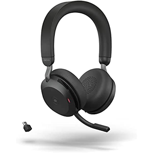 Jabra Evolve2 - Auriculares Inalámbricos De 75 Piezas Con Tecnología De 8 Micrófonos Auriculares Estéreo De Doble Espuma Con Cancelación Activa Avanzada De Ruido Adaptador Bluetooth Usb-C Y Compatibilidad Con Ms Teams Color Negro 27599-999-899