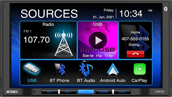 Jensen CAR710 - Receptor multimedia sin mecha de 7 pulgadas con Apple CarPlay l Android Auto l Bluetooth incorporado l 240 vatios de potencia MOSFET (60 W x 4)