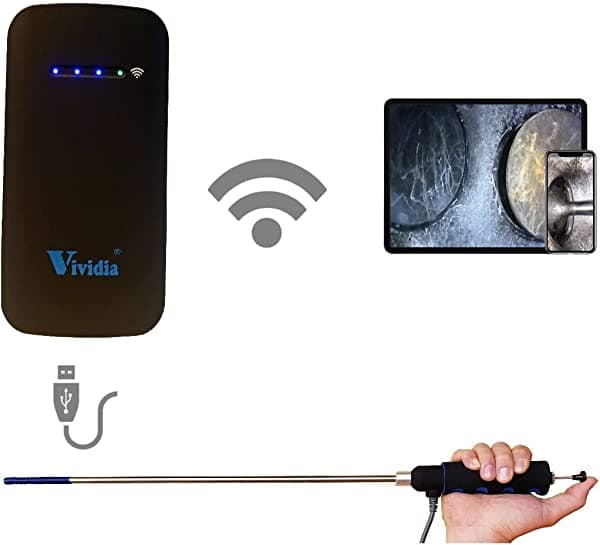 Paquete VA-400-WiFi: Vividia Ablescope VA-400 USB rígido articulado Boroscopio Plus W03A Caja WiFi para tabletas iOS, iPhone y Android teléfono y tableta VA-B2