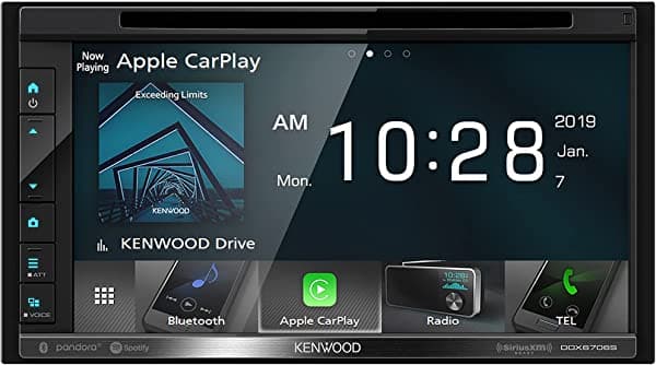 Kenwood DDX6706S DVD CD estéreo para auto con Bluetooth, Apple CarPlay y Android Auto, pantalla táctil resistente transparente de 6.8 pulgadas, radio AM FM