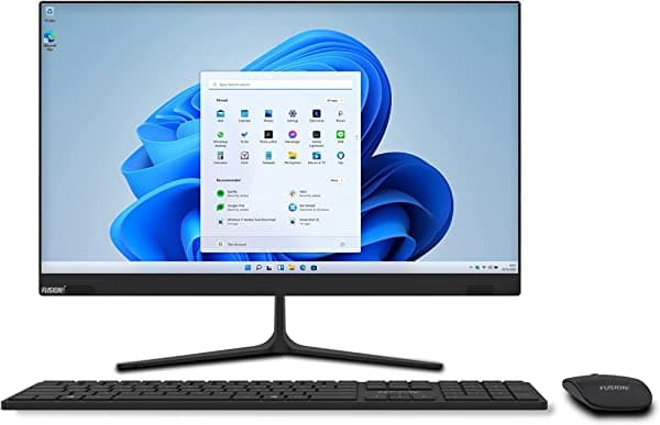 Fusion5 Computadora de escritorio todo en uno Full HD IPS de 23.8 pulgadas con Windows 11 - Intel N4120 QuadCore, 4 GB de RAM, 128 GB de SSD, WiFi de doble banda, Bluetooth, disco duro expandible, PC AIO con cámara frontal, teclado inalámbrico, mouse AIO-PC-WINDOWS11-A7N4-LSE-FBA