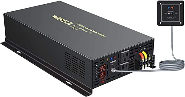 WZRELB Inversor de corriente de onda sinusoidal pura con control remoto por cable, 2 salidas de CA RBP-350012WR