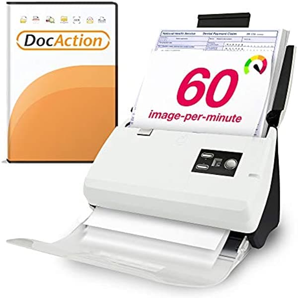 Plustek PS30D Abbyy OCR Escáner de documentos doble, con alimentación automática de hasta 50 hojas, y función de búsqueda de PDF. Admite Mac y PC.