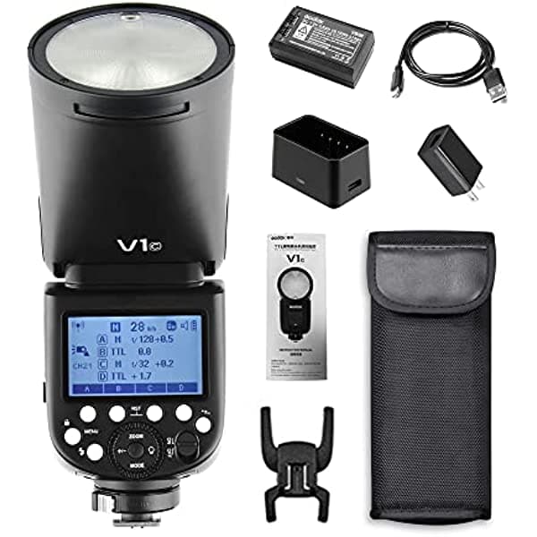 Godox V1C - Flash de cámara con cabezal redondo inalámbrico 2.4G compatible con Canon EOS Series 1500D 3000D 5D Mark ll/LLL/IV 6D Mark II 7D Mark II 70D 77D 80D para fotografía de estudio de retratos de boda MVY9650229912739UR