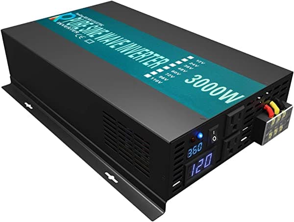 WZRELB WZELB 3000 vatios continuo/6000 vatios pico 36 V onda sinusoidal pura convertidor de corriente CC a 120 V CA con 2 salidas de CA, 2 juegos de cables de batería, pantalla LED RBP300036 -US-FBA