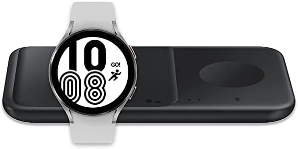 Samsung Galaxy Watch 4 1.73 pulgadas (44 mm) Smart Watch Bluetooth - plata (versión de EE. UU.) con cargador inalámbrico SAMSUNG Fast Charge Pad Duo (2021), negro
