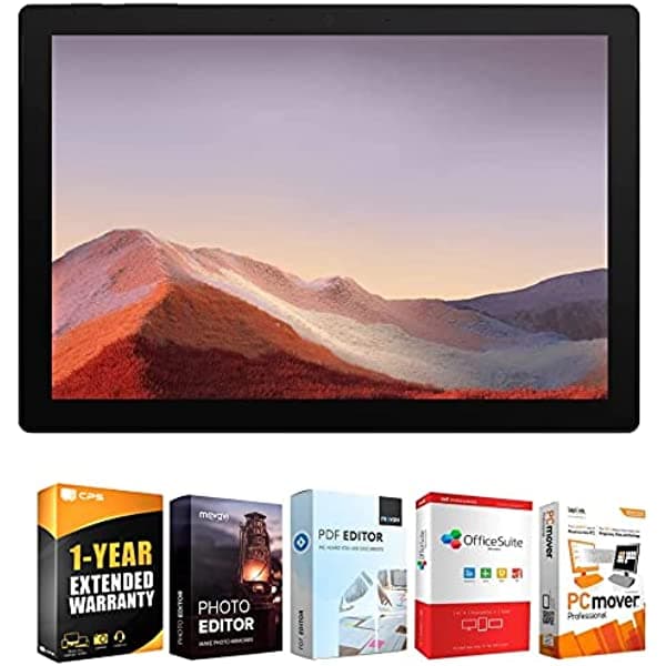 Microsoft PUV-00016 Surface Pro 7 12.3 pulgadas Touch Intel i5-1035G4 8GB/256GB, negro + Elite Suite 18 paquete de software (Office Suite Pro, Photo Editor, PDF Editor, PCmover Pro) + 1 año de garantía extendida E9MSPUV00016
