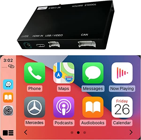 Road Top Kit De Descodificador Inalámbrico Carplay Para Mercedes Benz Ntg4.5 Ntg4.7 C/E/Cla/Gla/Glk/Cls/Ml/Gl/Glk/Slk Class 2012-2015 Año Compatible Con Android Auto Mirrorlink Cámara De Seguimiento Inversa Carplay-mbntg4