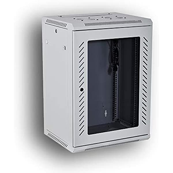 Kenuco Rack de montaje en pared para servidores gabinete de red de datos de 19 pulgadas rack de red de servidores con puerta de cristal de bloqueo de 16 pulgadas de profundidad (OFF-WHITE 12U) LN-WM-NP