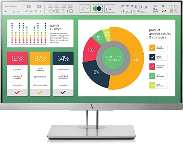 Monitor HP EliteDisplay E223 de 21,5 pulgadas con luz LED de color plateado (1FH45AA#ABA)