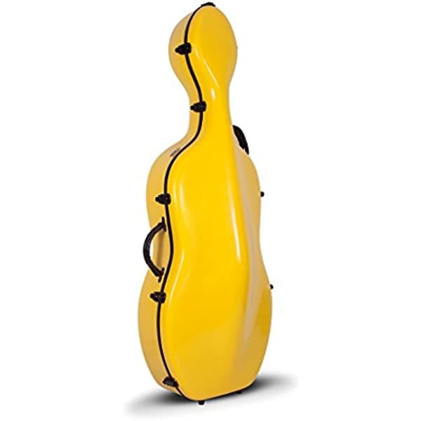Crossrock Estuche rígido de fibra de vidrio para violonchelo 4/4 con ruedas en amarillo (CRF1000CEFYL)