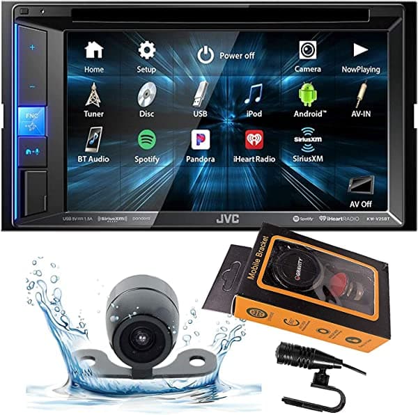 JVC KW-V25BT (KWV25BT) Doble DIN en el tablero Bluetooth CD/DVD/AM/FM Digital Media - Estéreo para auto con pantalla táctil de 6.2 pulgadas, Pandora, Spotify e iHeartRadio, control + soporte para teléfono con imán de gravedad KWV25BT+MAGNET