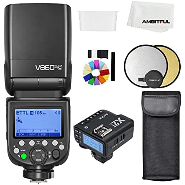 Godox V860III-C TTL 2.4G GN60 HSS Flash de cámara con luz de modelado ajustable de 10 velocidades, interruptor de una sola tecla TTL+ transmisor de disparo Godox X2T-C para cámara Canon