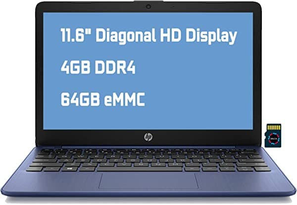 HP Stream 11 Premium Laptop Computer I 11.6" Diagonal HD Pantalla antirreflejos I Intel Celeron N4020 I 4GB DDR4 64GB eMMC I USB-C HDMI Bluetooth Webcam Win 10 (Azul) + 32GB Tarjeta MicroSD