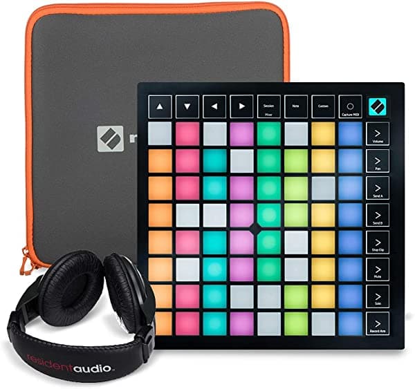 Equipo de control en vivo Novation Launchpad Ableton, con funda de transporte suave Novation Launchpad + auriculares + paño de limpieza FiberTique 4334323645