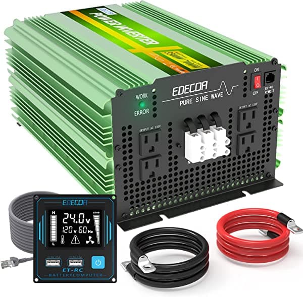 EDECOA inversor de corriente de onda sinusoidal pura de 3500 W, 24 V, CC a 120 V / 110 V CA con bloque de terminales de CA y LCD (3500W/24V V3.1, control remoto ET-RC)