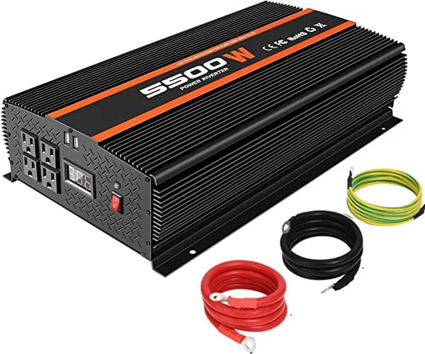 TVNIKD Inversor de corriente de 5500 vatios de onda sinusoidal modificada, inversor solar de corriente alterna a 12 V a 110 V para camión, RV, semirremolina, vehículo, fuera de la red, convertidor de energía solar con pantalla LCD