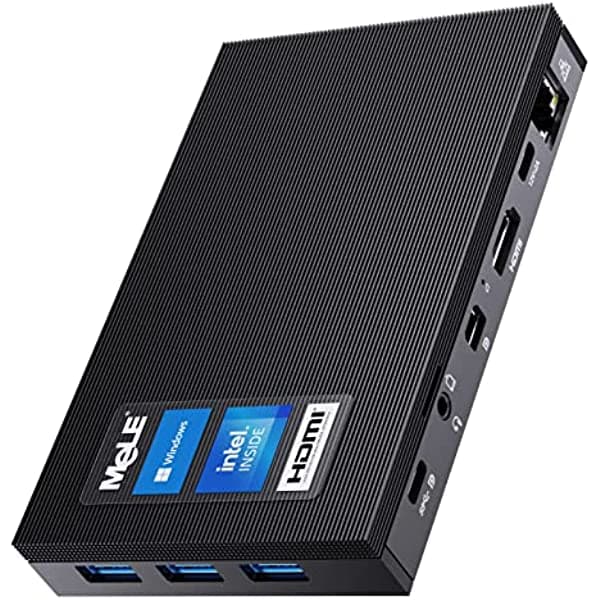 MeLE Quieter3C Mini PC sin ventilador Windows 11 Pro Celeron N5105 8GB 512GB Micro computadora con función completa tipo C pequeño Gigabit Ethernet WiFi6 BT5.2 PXE desbloqueo BIOS encendido para oficina de medios industriales Quieter3C 85E
