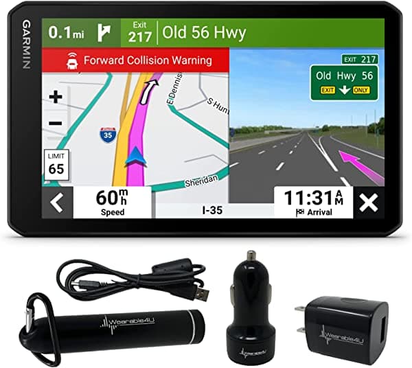 Garmin DriveCam 76, navegador GPS grande de 7 pulgadas fácil de leer, dash cam integrada, detección automática de incidentes, imágenes satelitales Birdseye de alta resolución con paquete de alimentación Wearable4U 010-02729-00