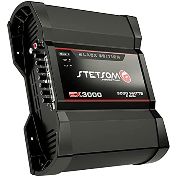Stetsom EX 3000 Black Edition 2 ohmios - Amplificador de auto mono, 3000.1 3K vatios RMS, audio estable de auto de 2 ohmios, calidad de sonido HD de rango completo, crossover y refuerzo de graves, estéreo para auto MD, enfriadores inteligentes 305141