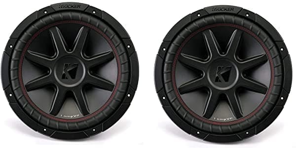 Kicker 43CVR122 CompVR 12 pulgadas, 1600 vatios, 2 ohmios, bobina de voz dual para automóvil, subwoofers de audio con Santoprene envolvente y araña progresiva, par
